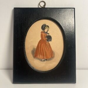 Kate Greenaway Style Sketch Victorian Girl Little Folks 5.5"x4.5" Wooden Frame